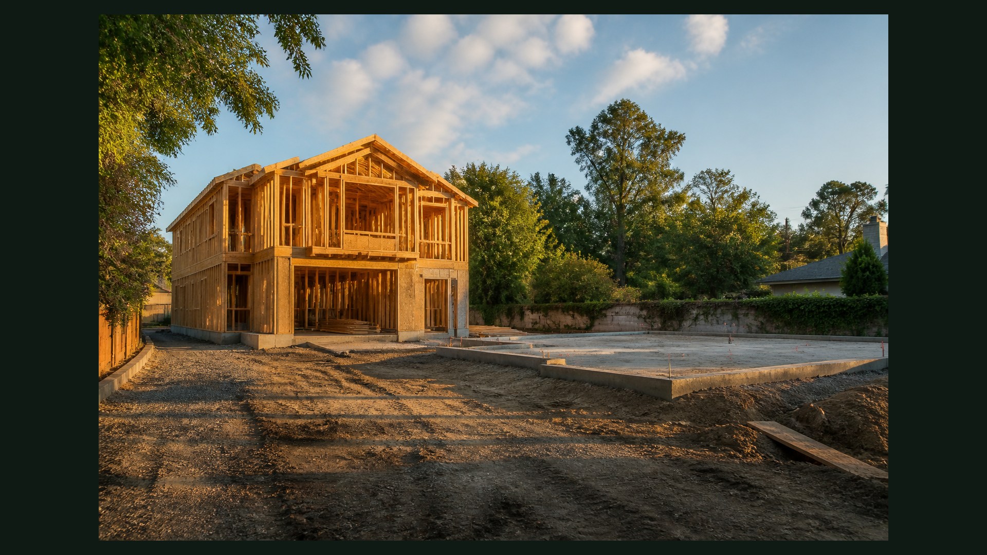 Photoreal Encino Los Angeles lot at construction start for a split lot and build, no people or calendar