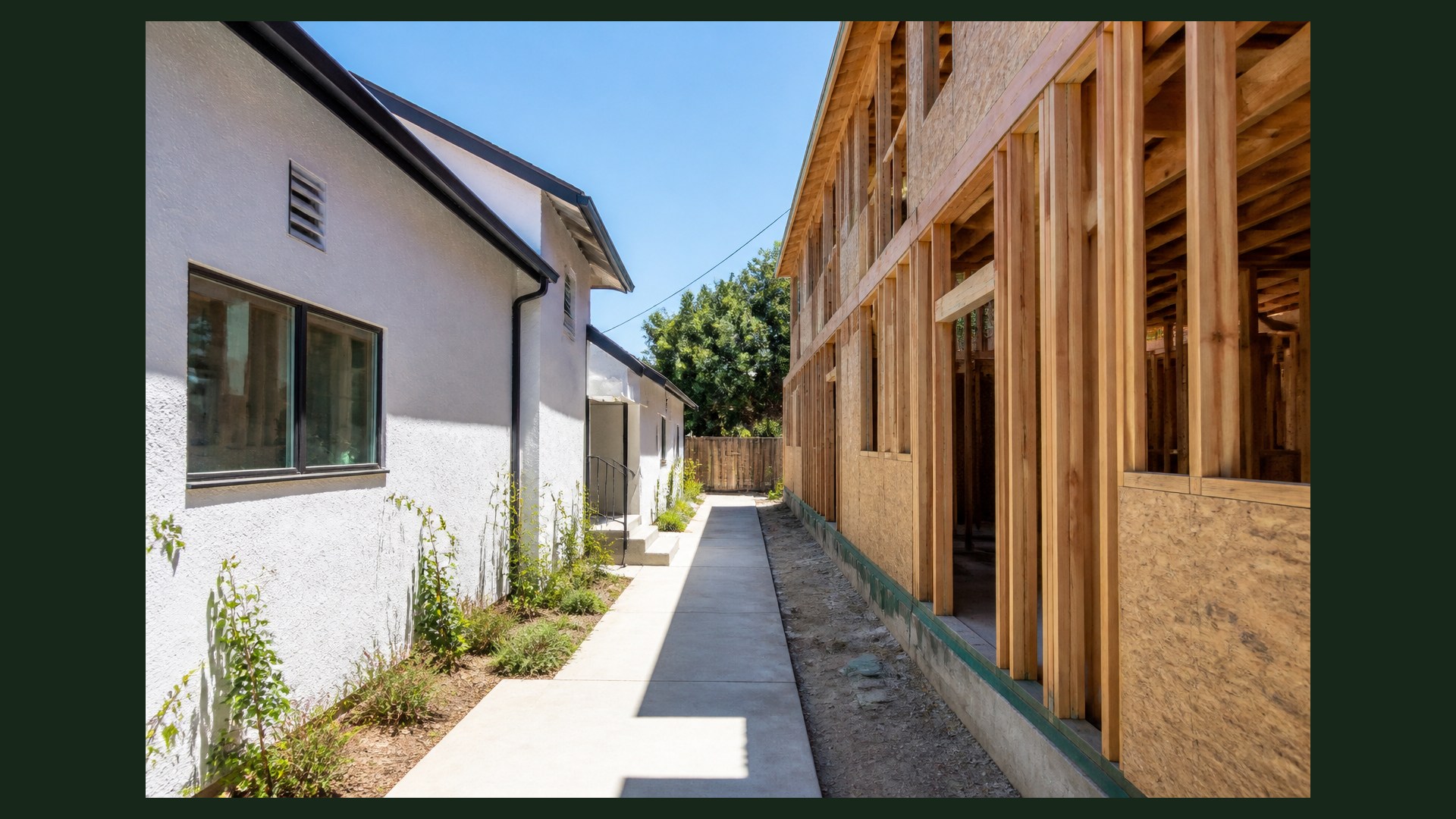 Photoreal Encino two-unit property and materials, no diagrams or stamps