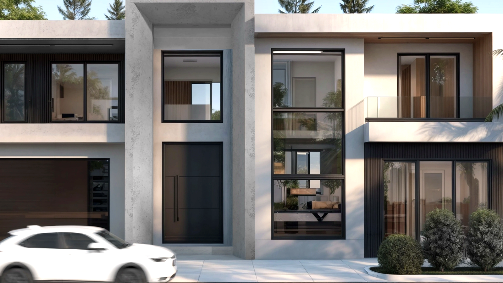 Photoreal Encino Los Angeles two-unit lot and finish materials, no dollar signs
