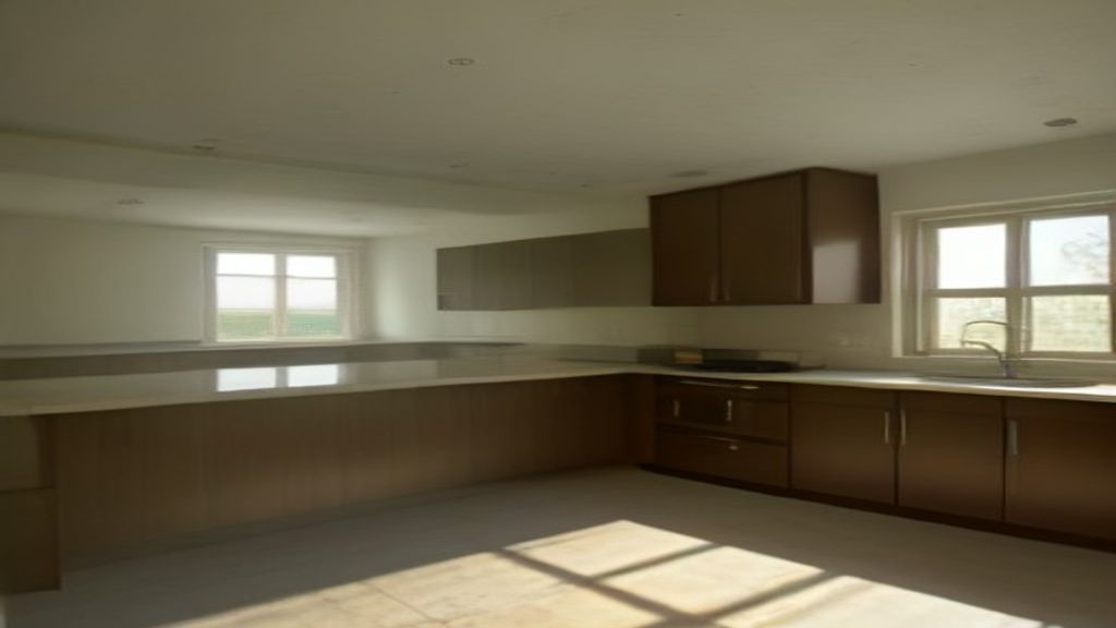 Photoreal Encino two-unit house with construction materials, no logos or text