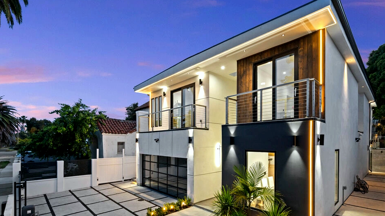 Photoreal Encino Los Angeles two-unit lot and finish materials, no dollar signs