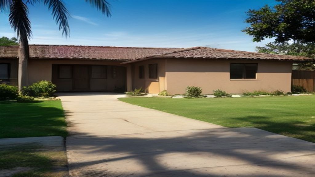 Photoreal Encino two-unit house and materials for an SB9 budget review, no people or dollar signs