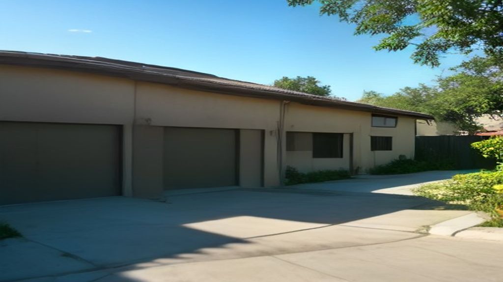 Photoreal Encino two-unit house and material samples, no diagrams
