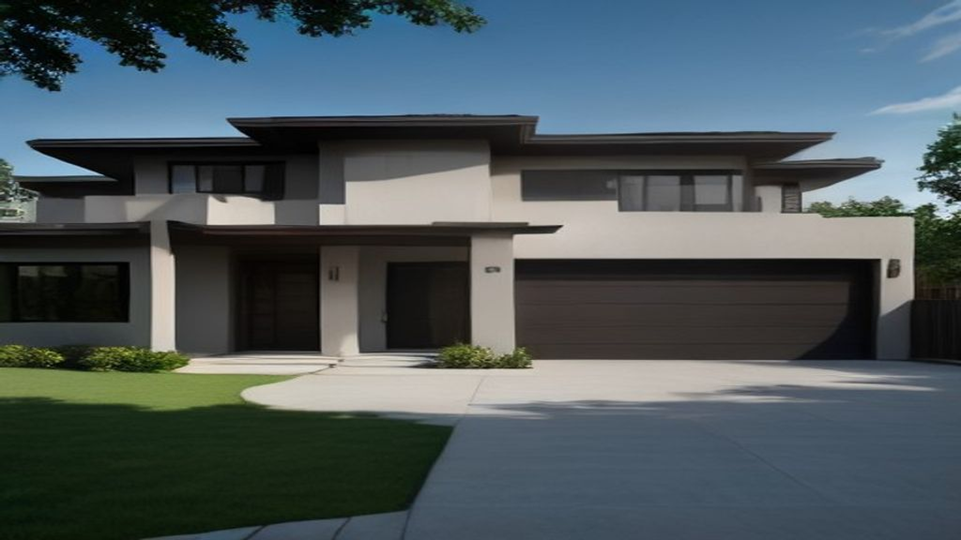 Photoreal Encino two-unit house and materials for an SB9 budget review, no people or dollar signs