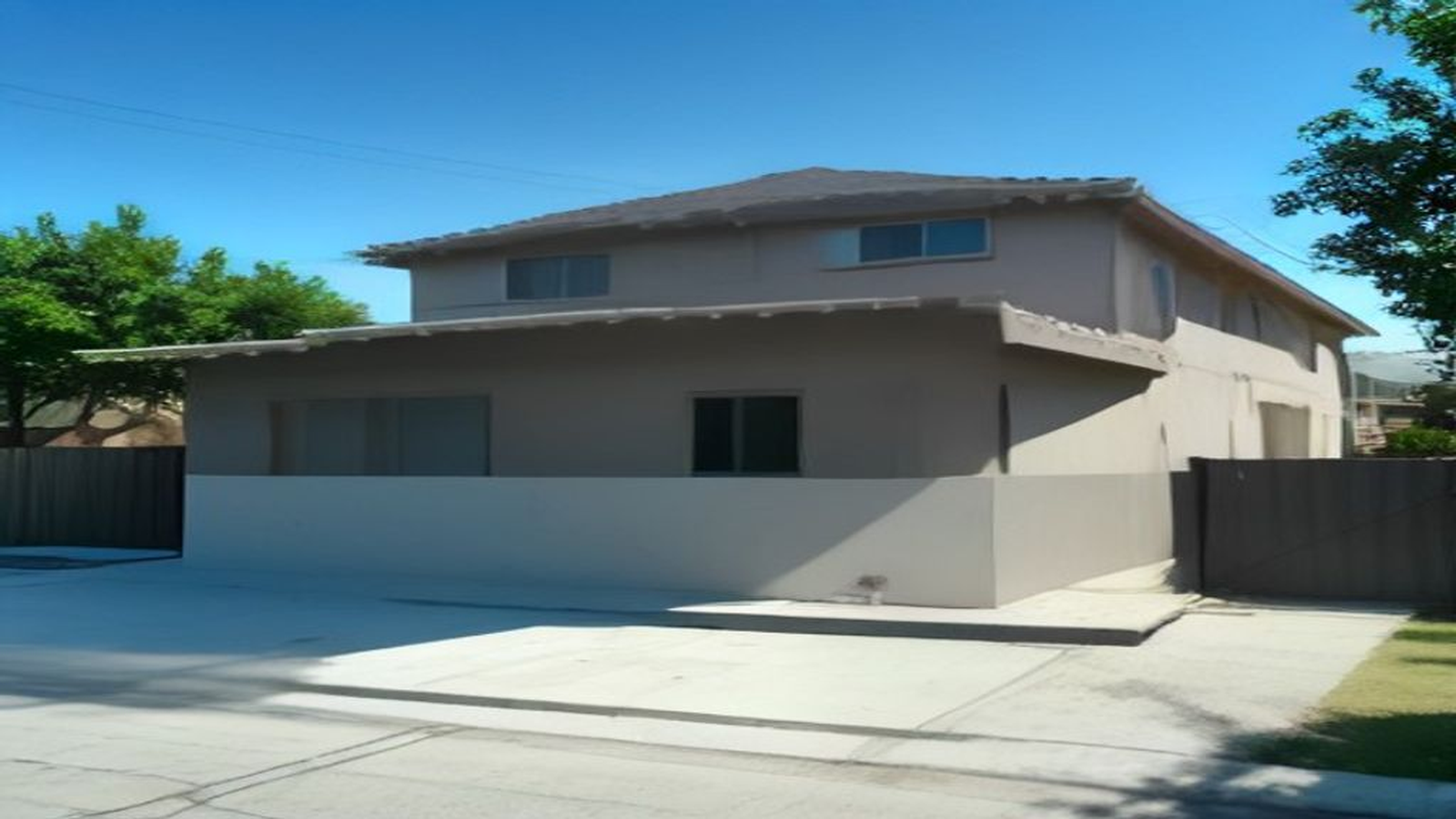 Photoreal Encino Los Angeles two-unit lot and finish materials, no dollar signs