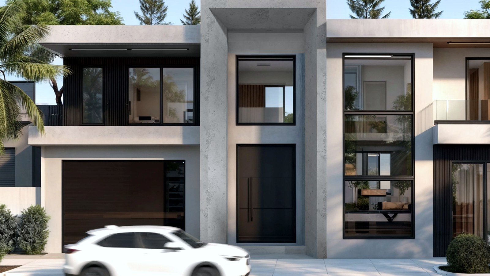 Photoreal Encino Los Angeles two-unit lot and finish materials, no dollar signs