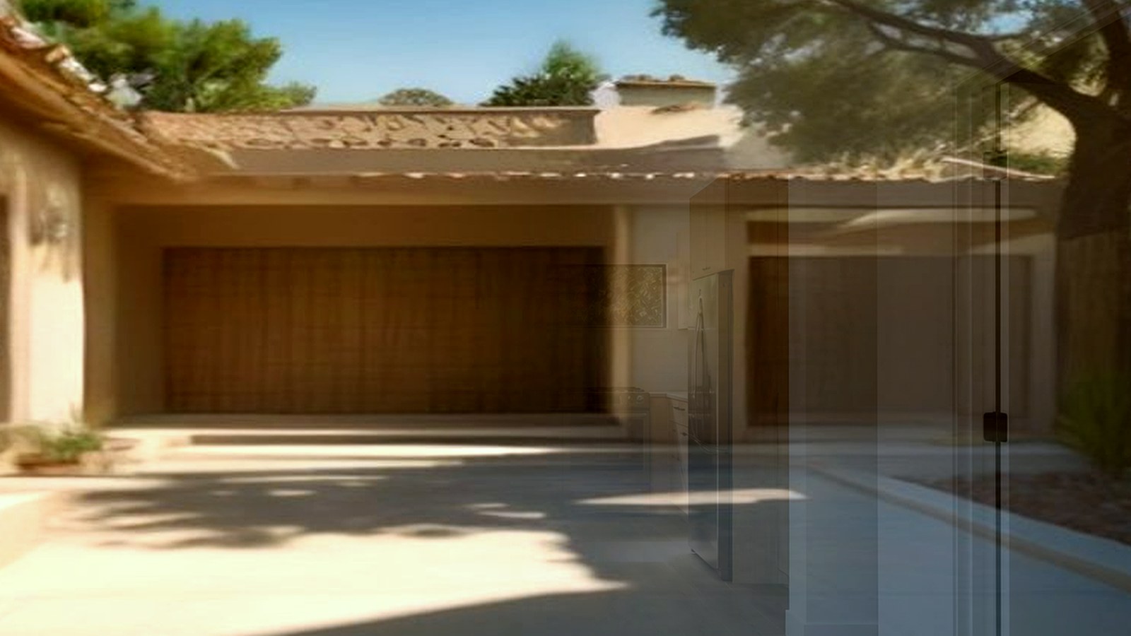 Photoreal Encino Los Angeles two-unit lot and finish materials, no dollar signs