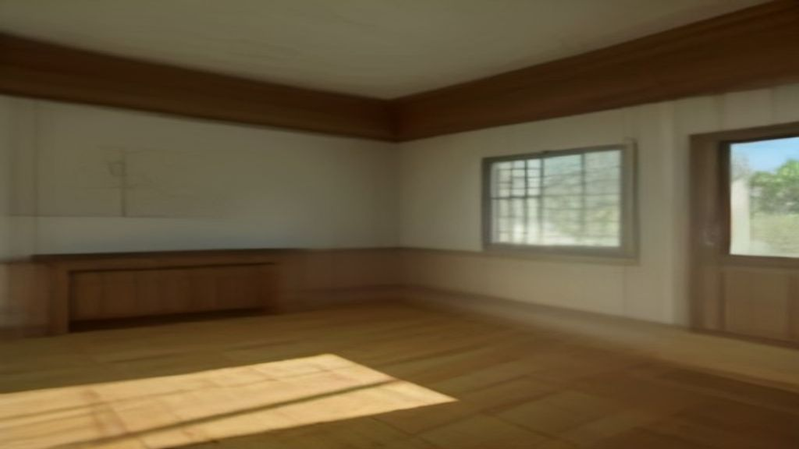 Photoreal Encino two-unit house with construction materials, no logos or text