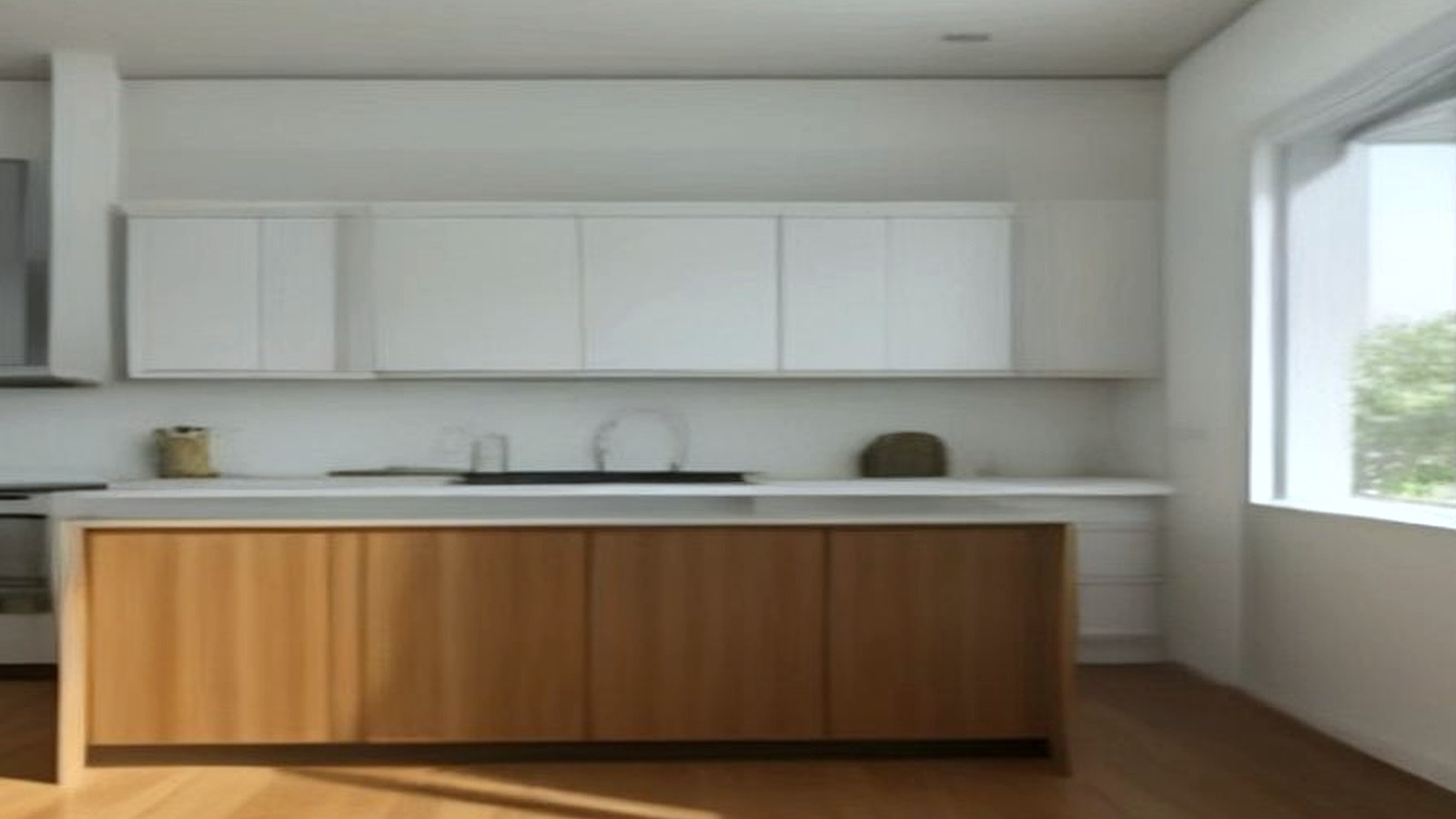 Photoreal Encino two-unit house with construction materials, no logos or text