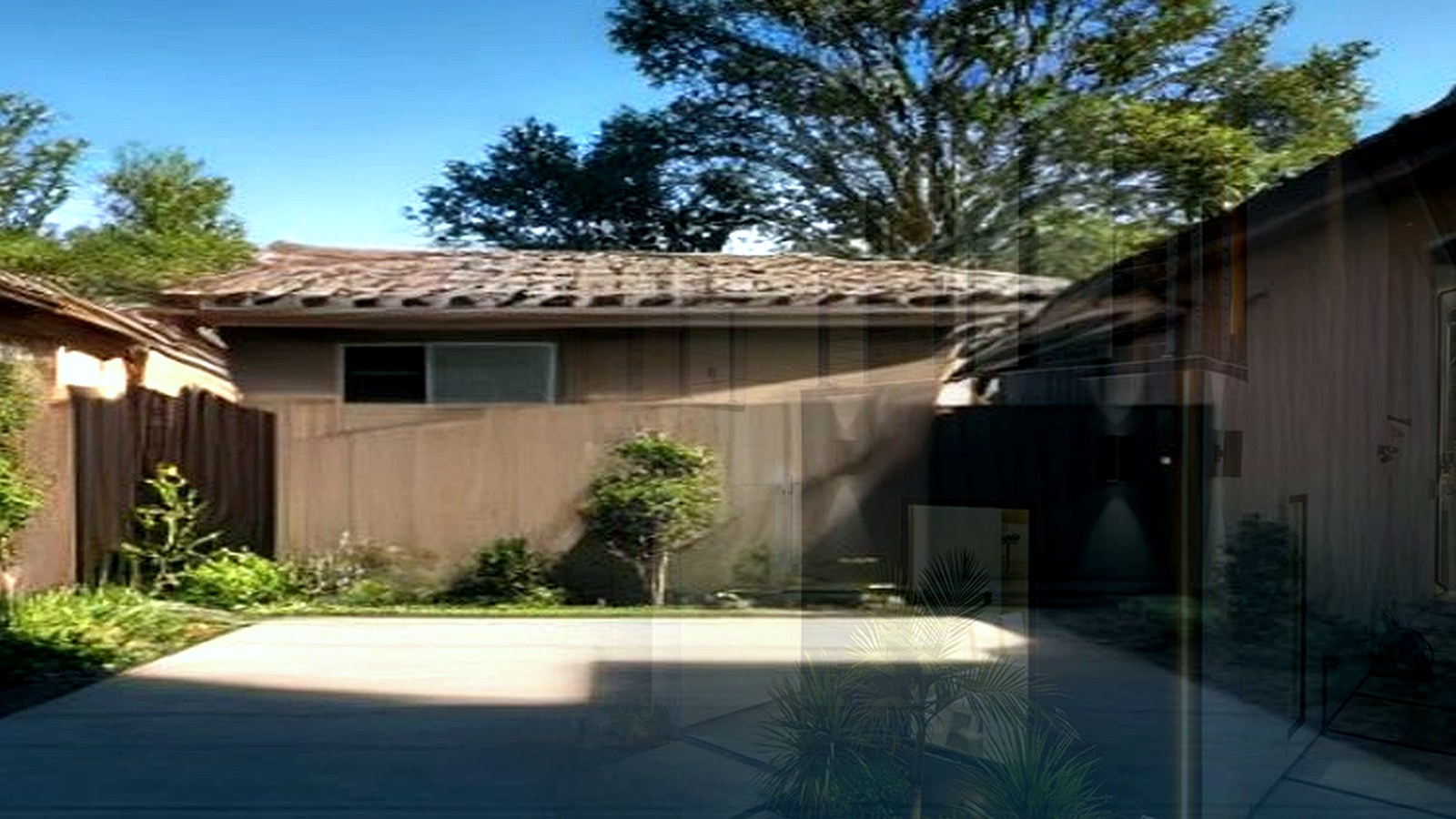 Photoreal Encino two-unit house and materials for an SB9 budget review, no people or dollar signs