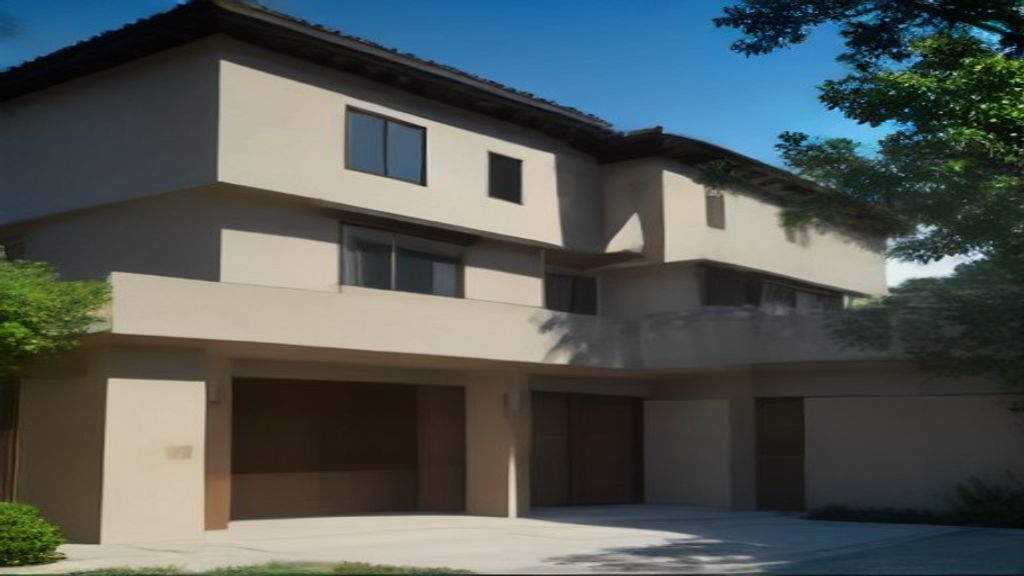 Photoreal Encino Los Angeles two-unit lot and finish materials, no dollar signs