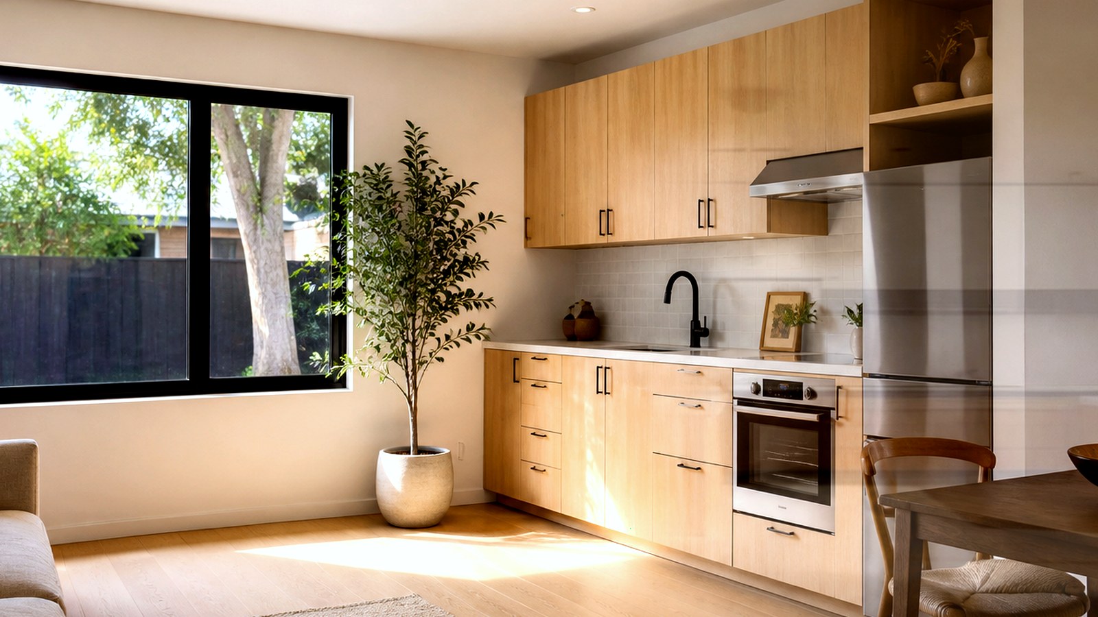 Photoreal architect reviewing custom home drawings for an Encino Los Angeles house, no logos