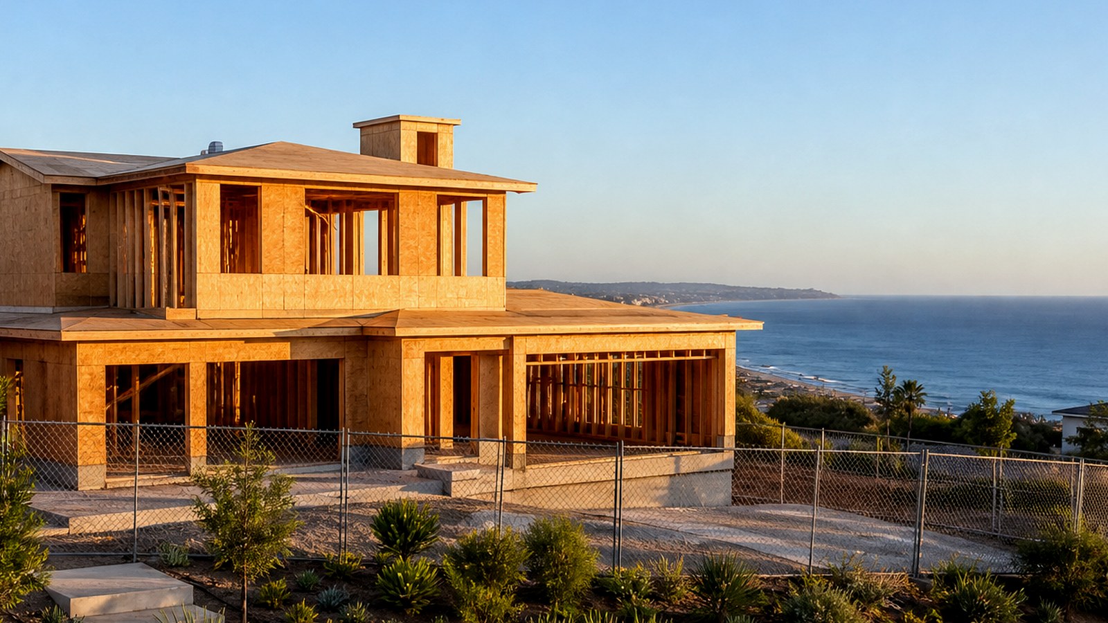 Photoreal Encino custom house exterior matching architect-led residential design, no text