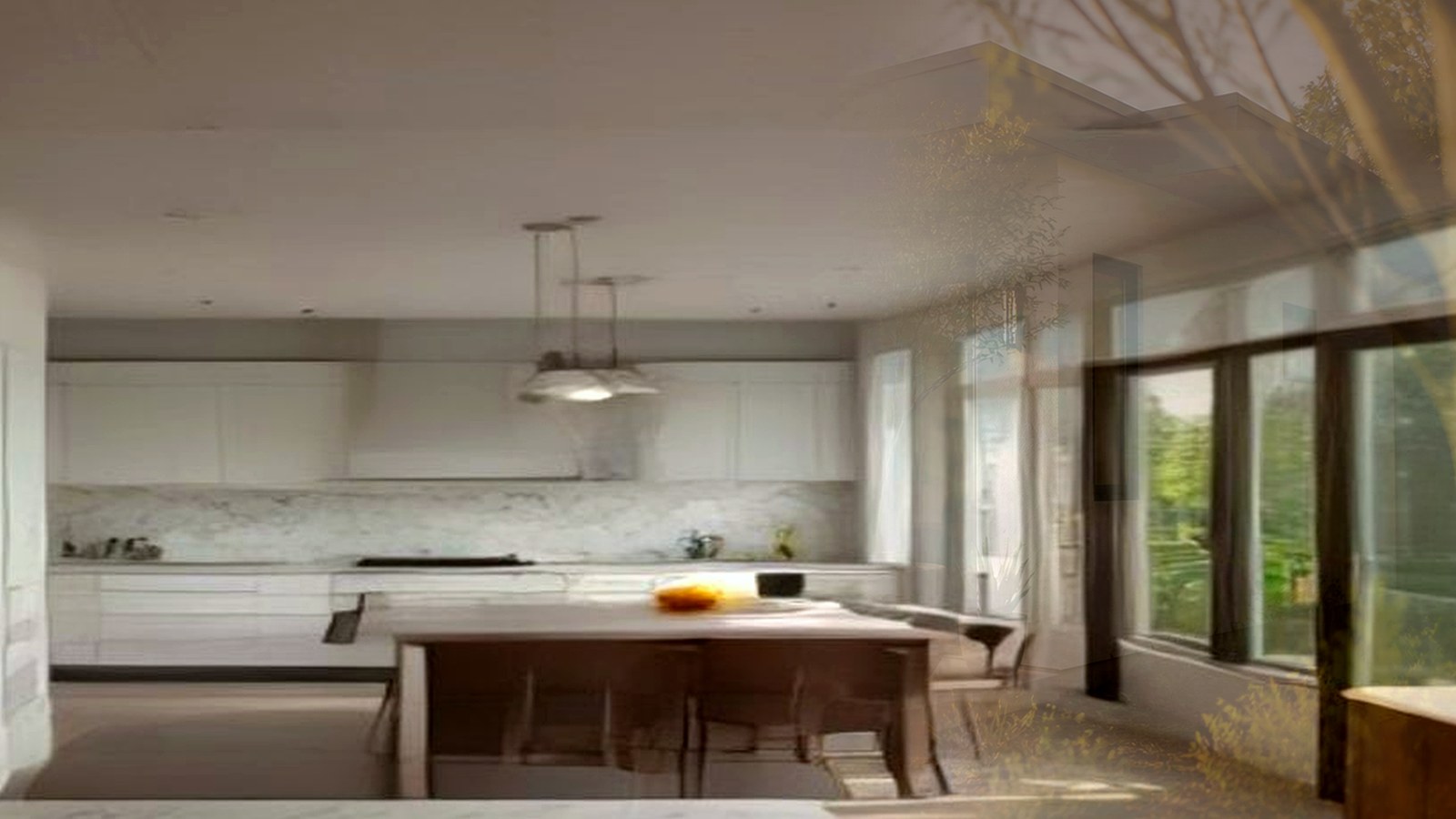 Photoreal plan review documents and custom home drawings on a table, no watermarks
