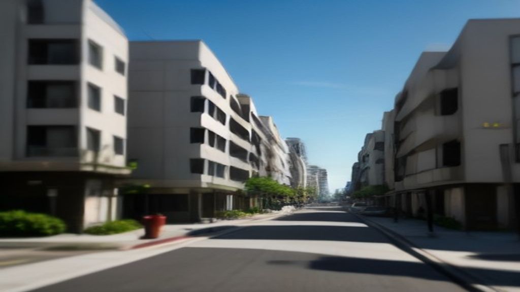 Photoreal Los Angeles zoning corridor with multi-family buildings, soft daylight, no text