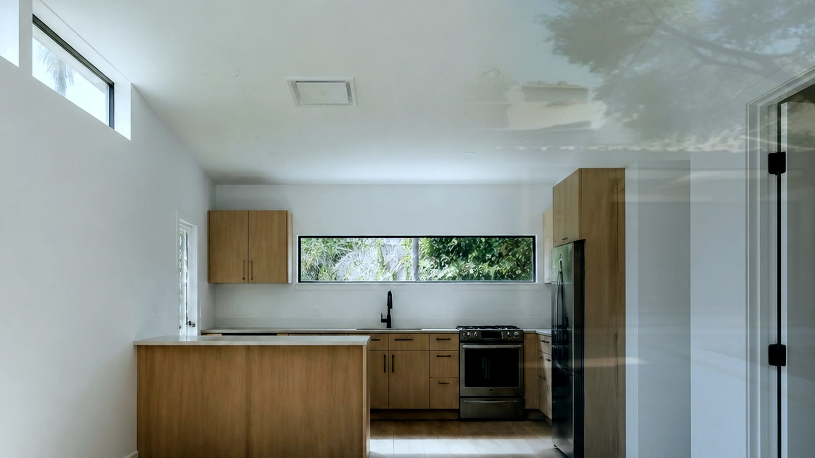 Photoreal Encino custom house exterior matching architect-led residential design, no text