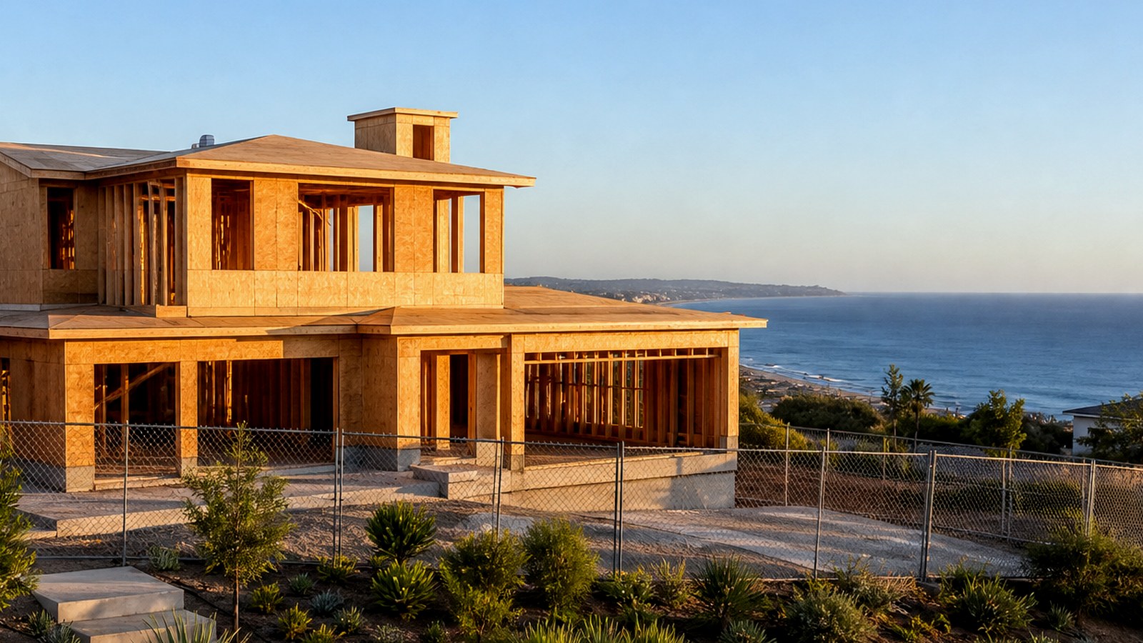 Photoreal Encino custom house exterior matching architect-led residential design, no text