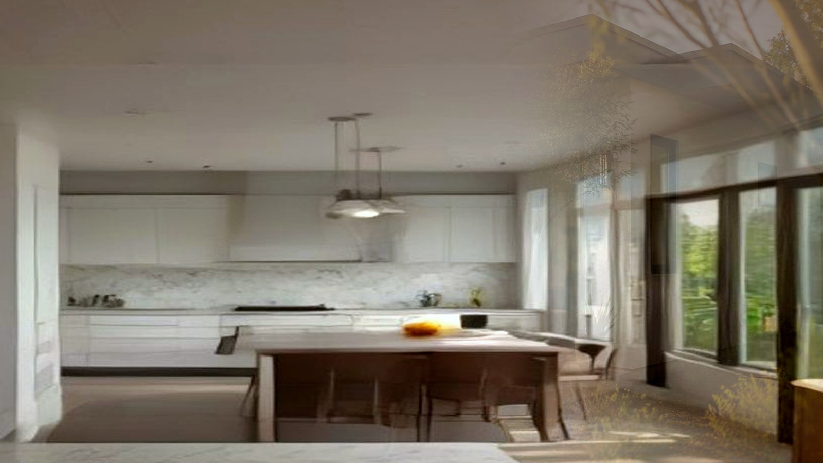 Photoreal plan review documents and custom home drawings on a table, no watermarks