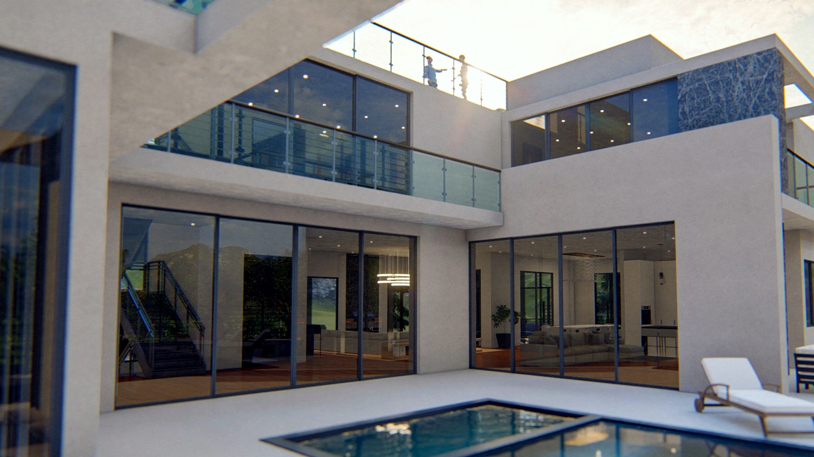 Photoreal architect reviewing custom home drawings for an Encino Los Angeles house, no logos