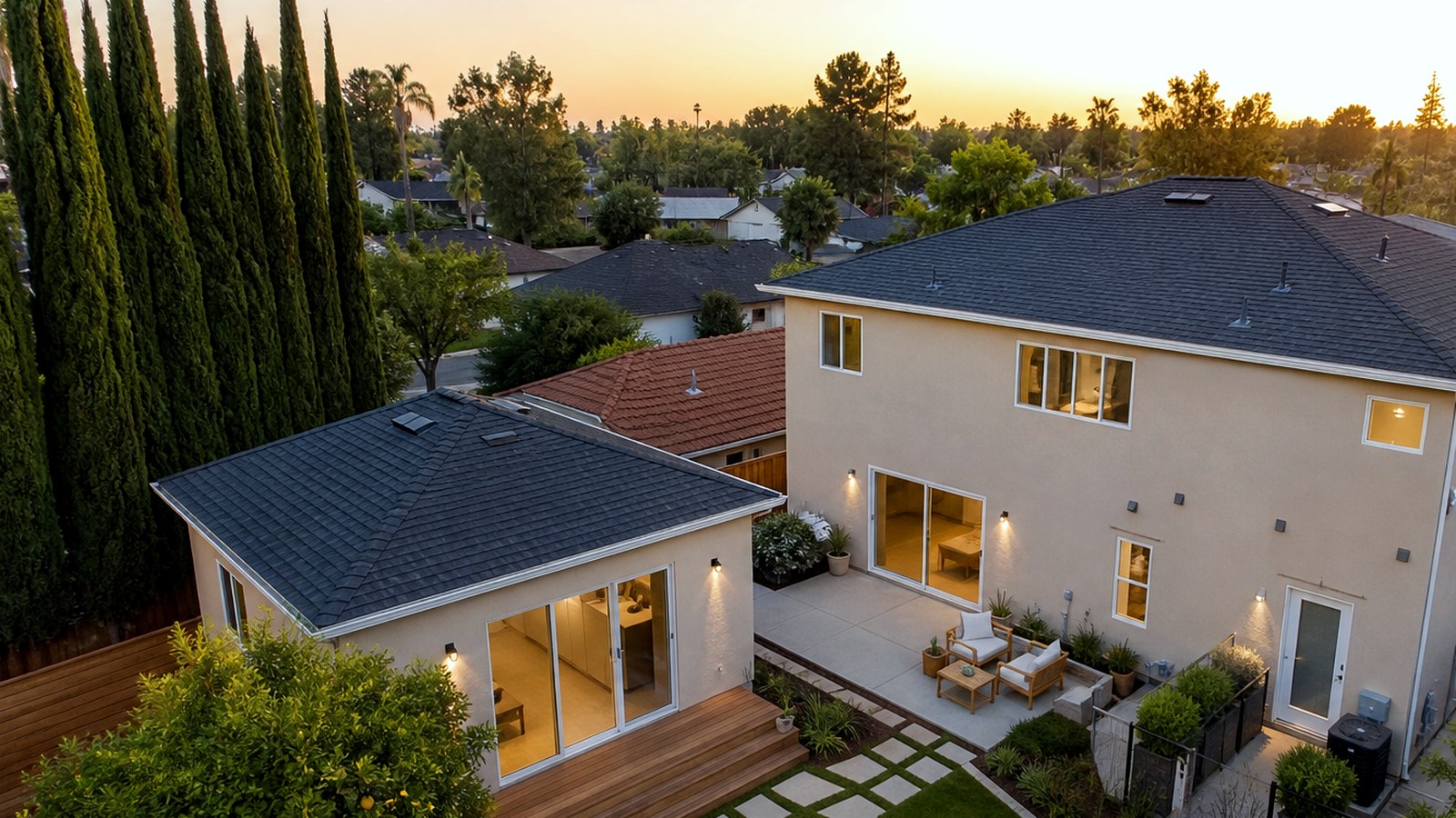 Photoreal architect reviewing custom home drawings for an Encino Los Angeles house, no logos