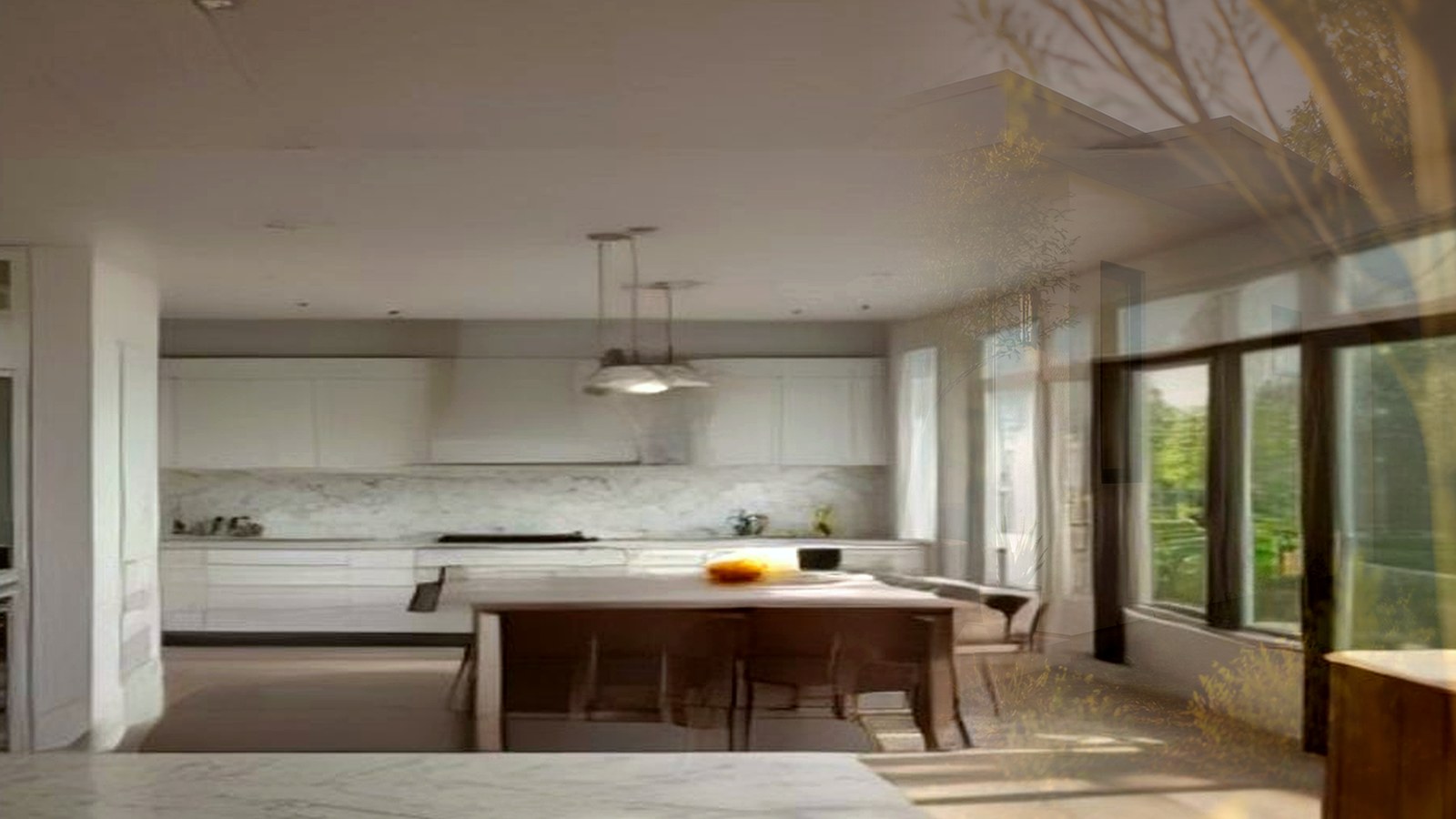Photoreal architect reviewing custom home drawings for an Encino Los Angeles house, no logos