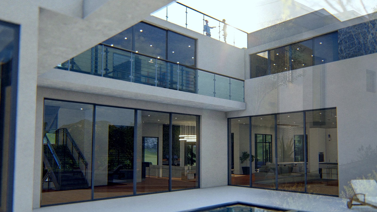 Photoreal Encino custom house exterior matching architect-led residential design, no text