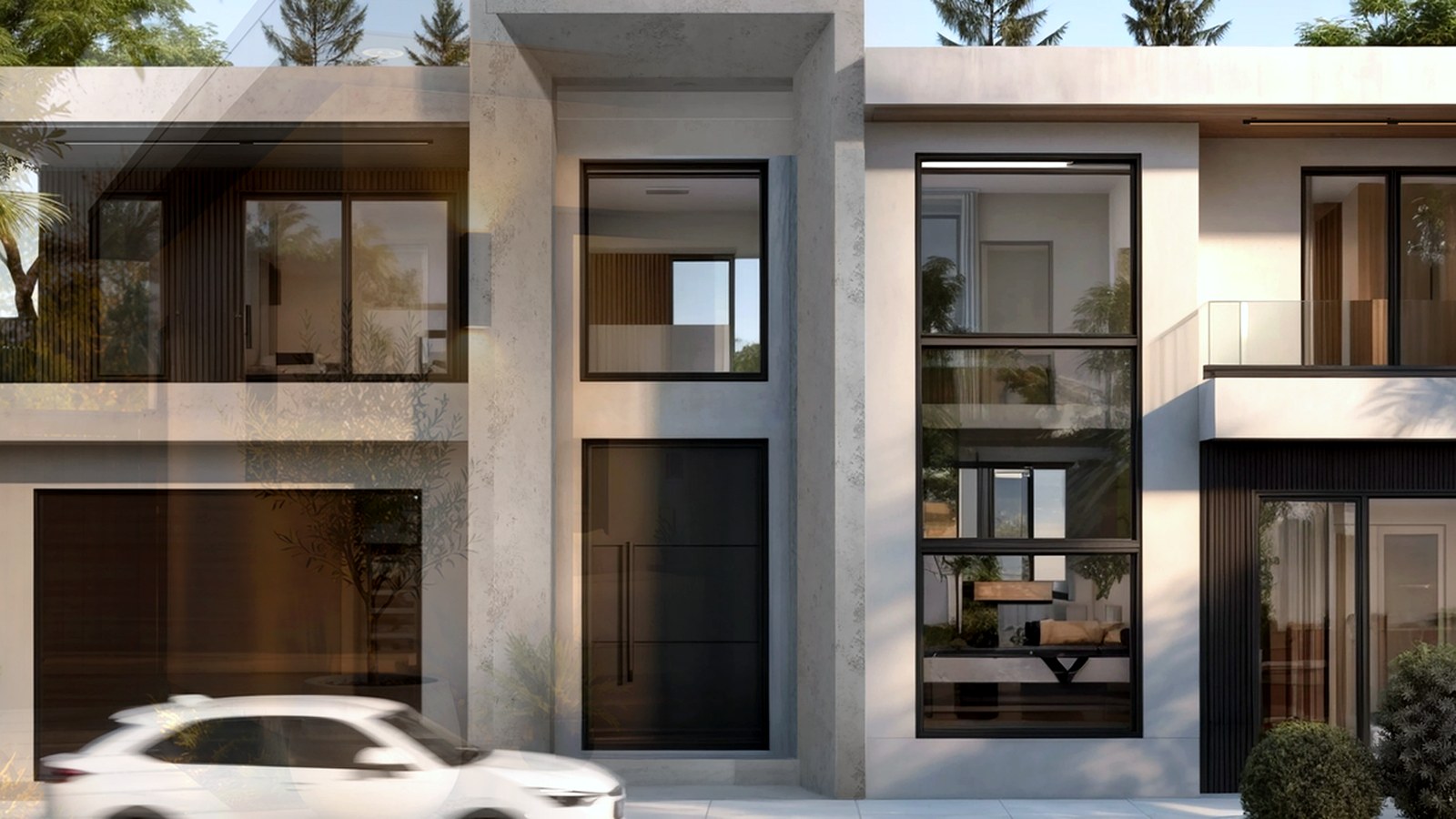Photoreal plan review documents and custom home drawings on a table, no watermarks