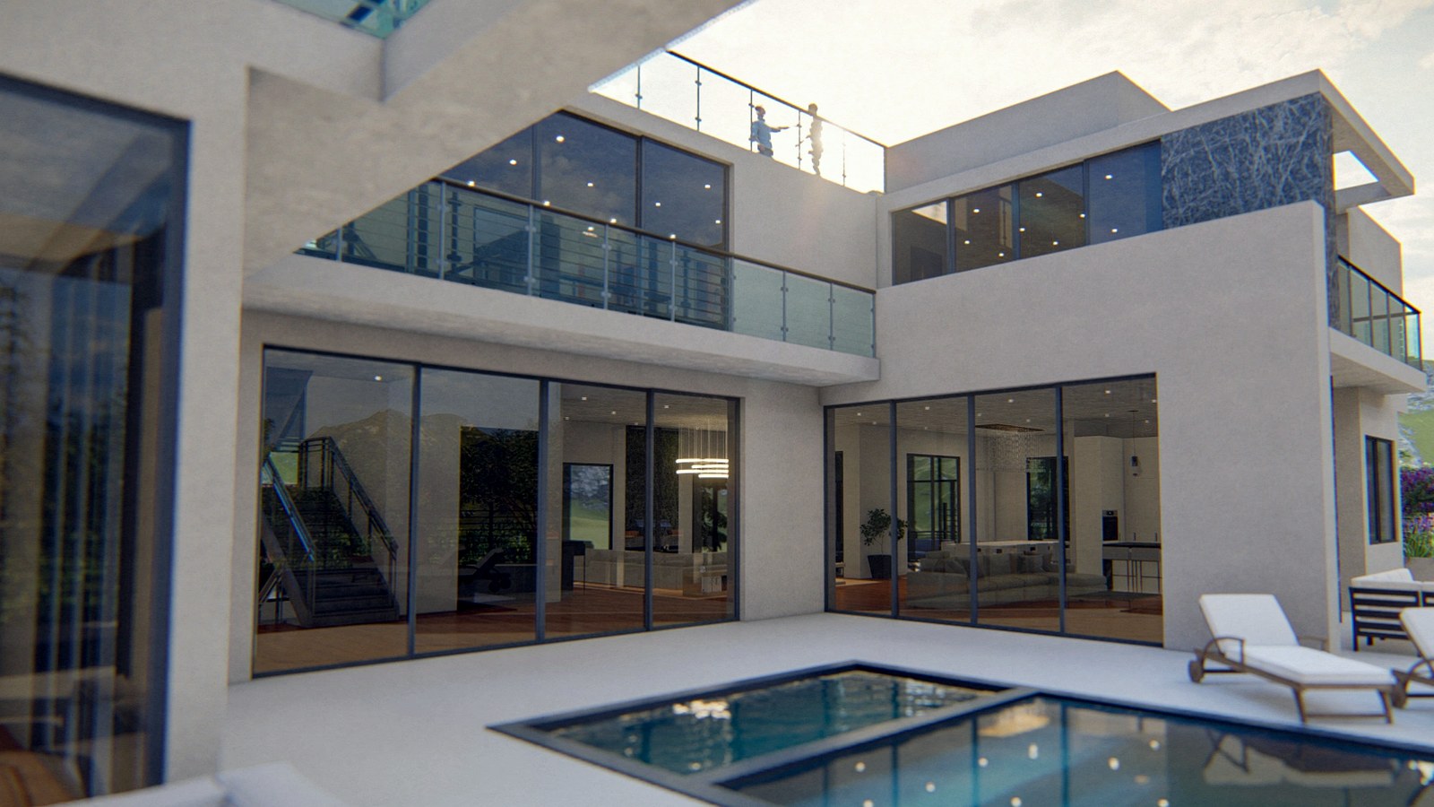 Photoreal plan review documents and custom home drawings on a table, no watermarks