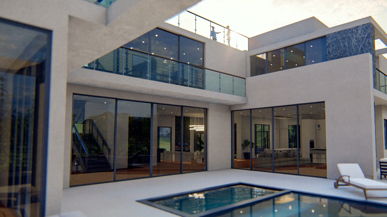 Photoreal architect reviewing custom home drawings for an Encino Los Angeles house, no logos