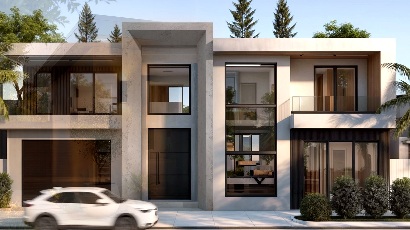 Photoreal architect reviewing custom home drawings for an Encino Los Angeles house, no logos