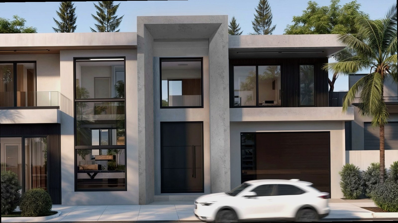 Photoreal Encino custom house exterior matching architect-led residential design, no text