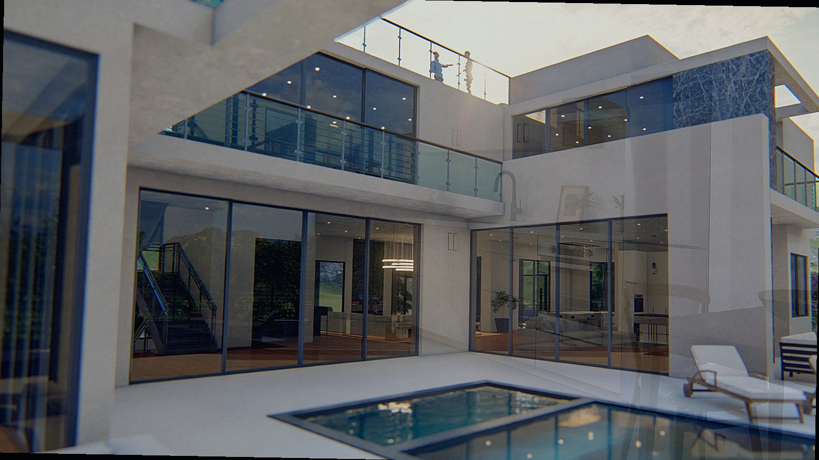 Photoreal architect reviewing custom home drawings for an Encino Los Angeles house, no logos