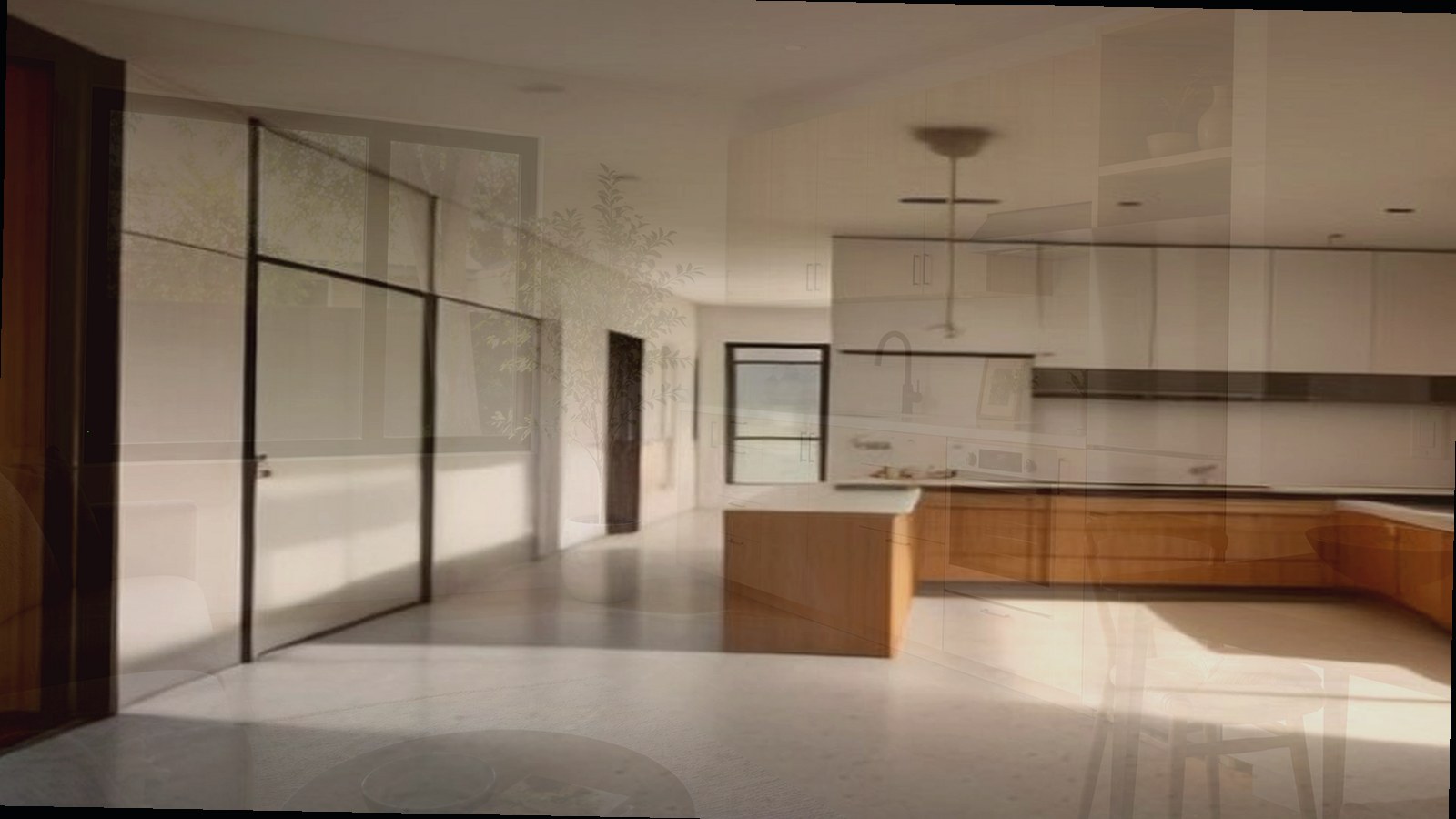 Photoreal architect reviewing custom home drawings for an Encino Los Angeles house, no logos