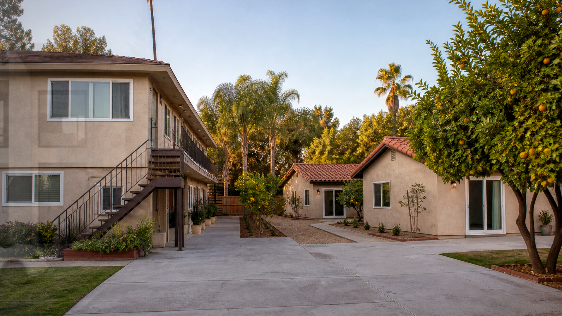 Encino backyard ADU site planning with subtle California Capitol legislation atmosphere, professional photo style, no text or logos