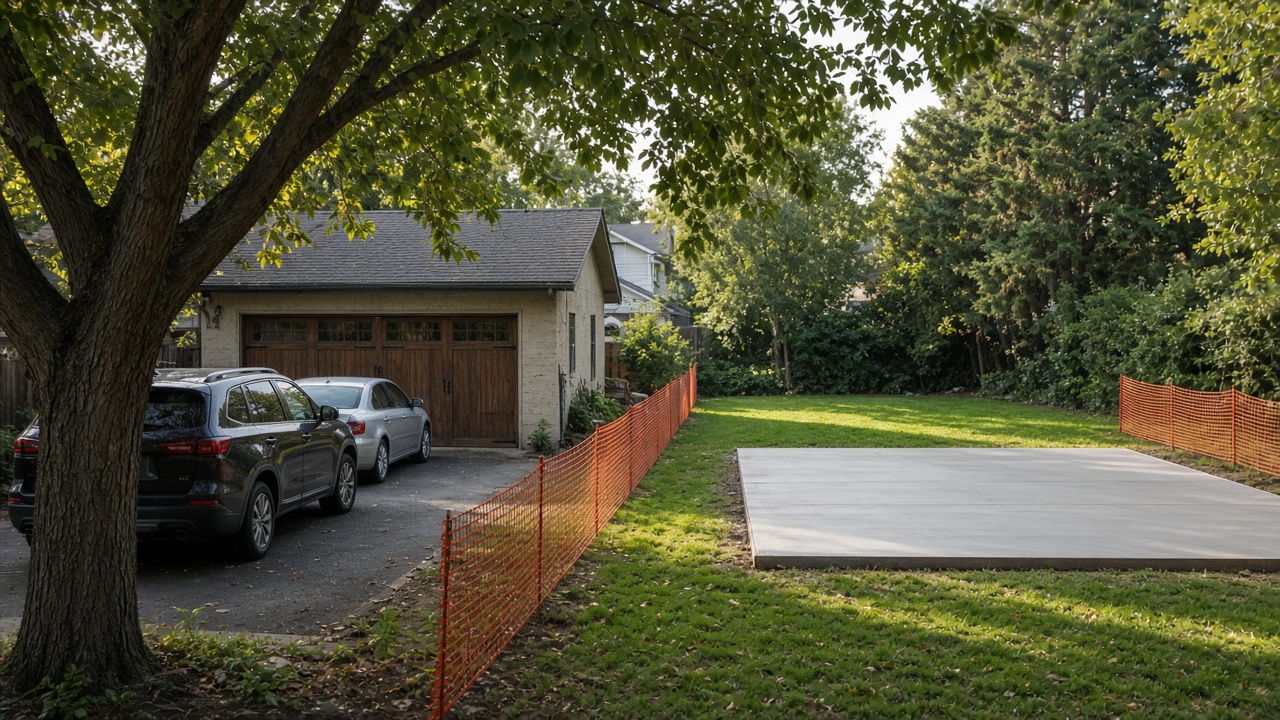 Encino backyard with garage kept and new ADU concrete pad for convert-versus-pad hire fork
