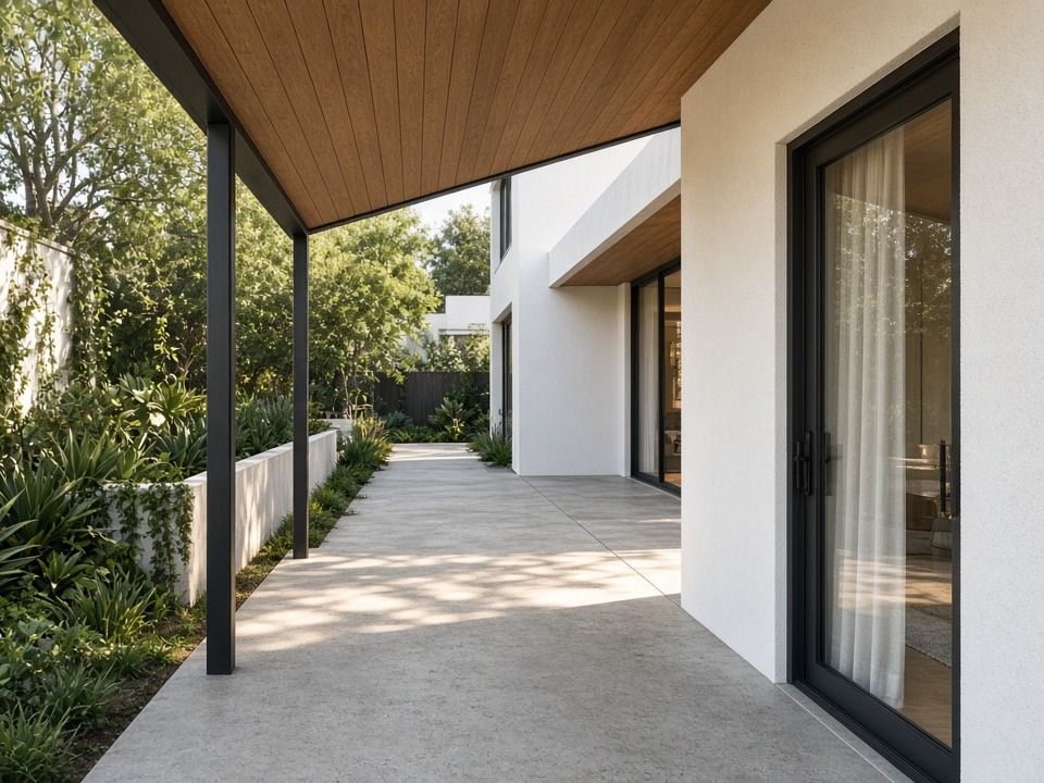Close-up of a new ADU and the breezeway connecting it to an Encino home