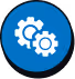 White interlocking gears inside a blue circle representing technology or integration. - CDP Images