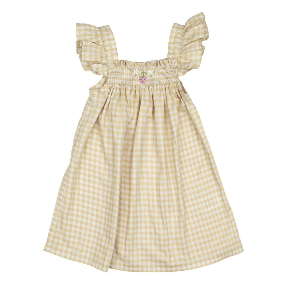 Wild Wawa - Yellow gingham/strawberry smock flutter dress