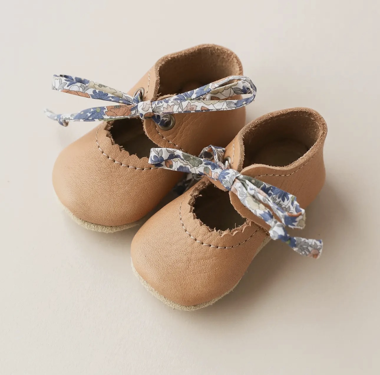 Sun & Lace Tie Baby Mary Janes in Caramel