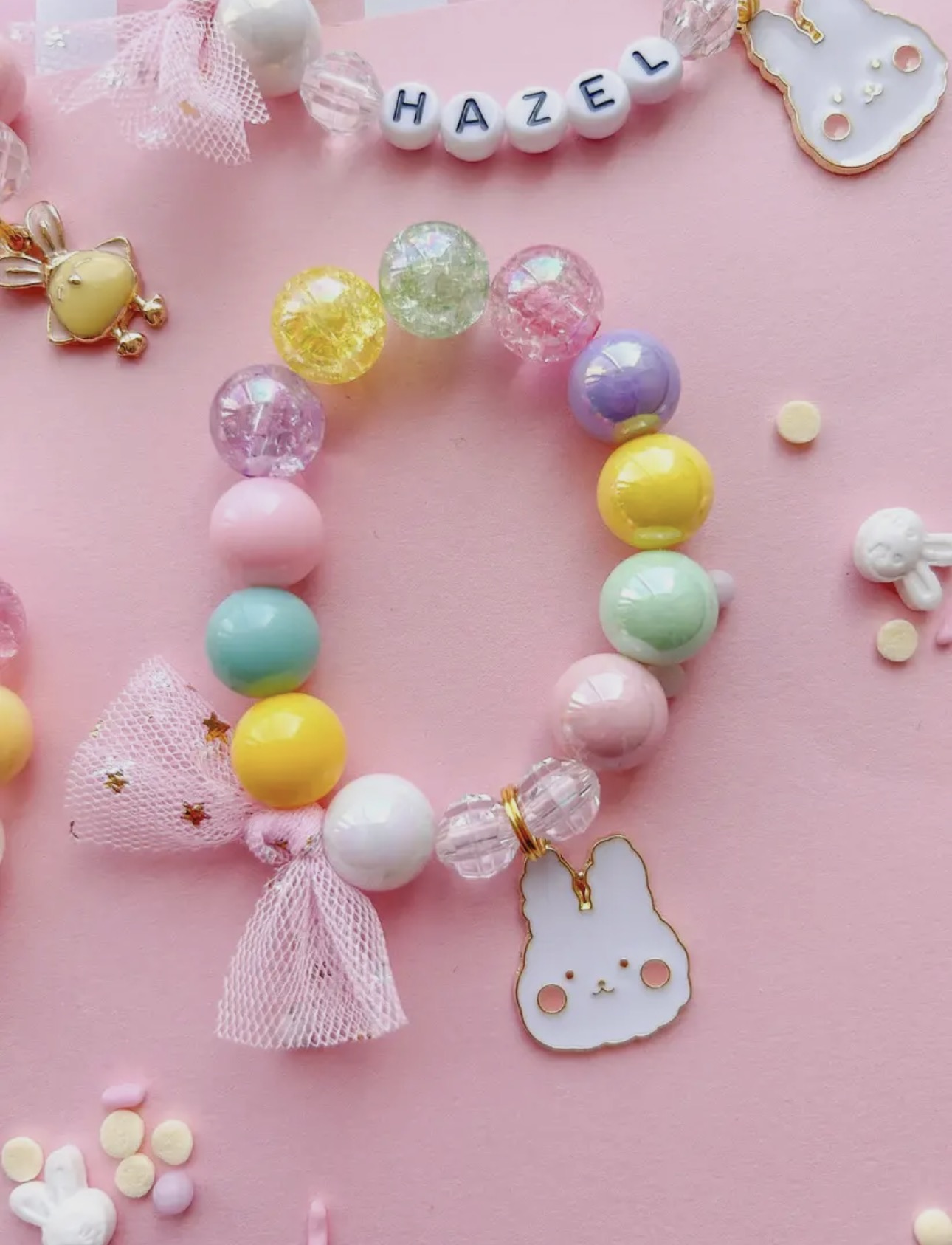Bunny Rabbit Easter Beaded Charm  Bracelet