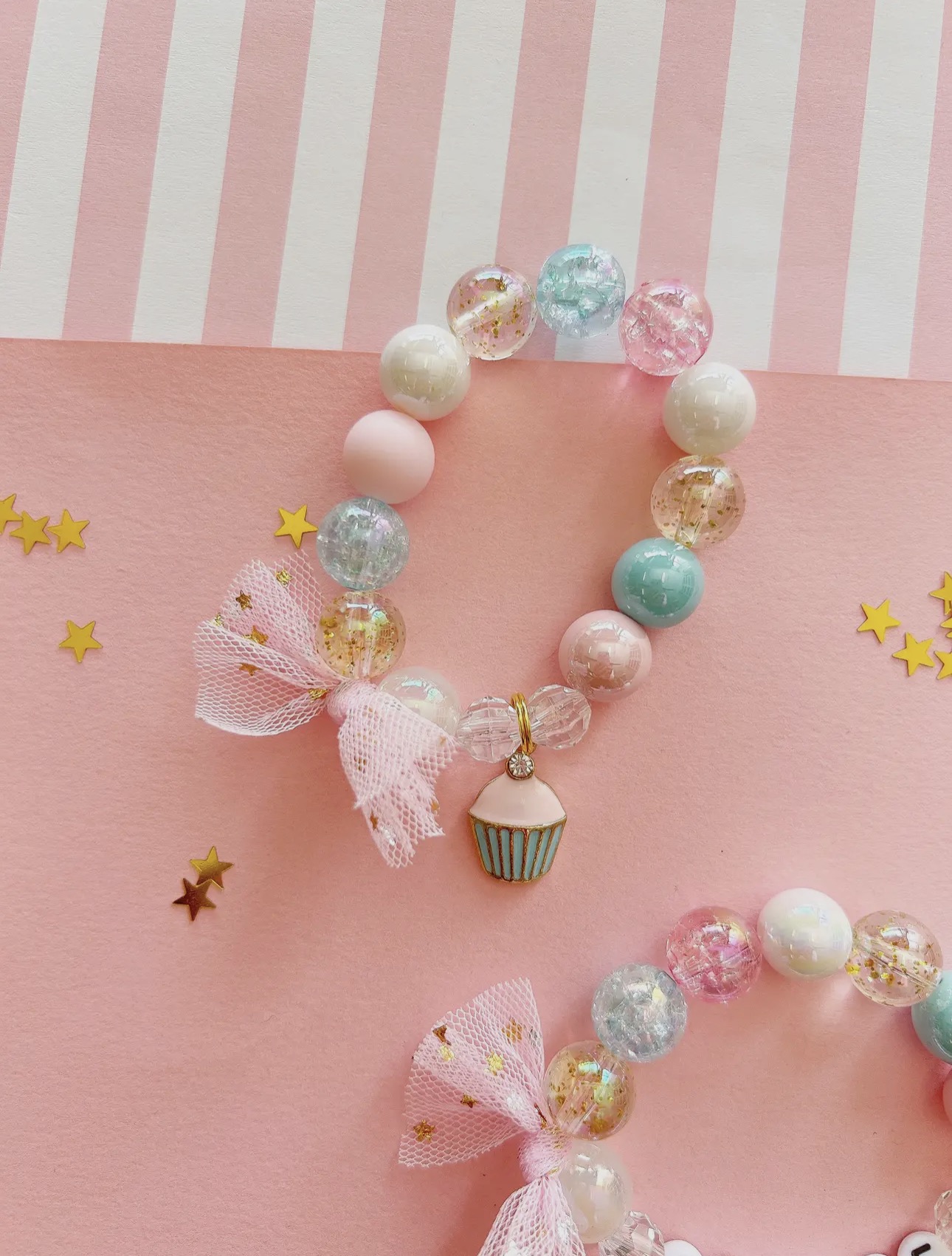 Cupcake Sweet Treat Kids Birthday Beaded Charm Bracelet