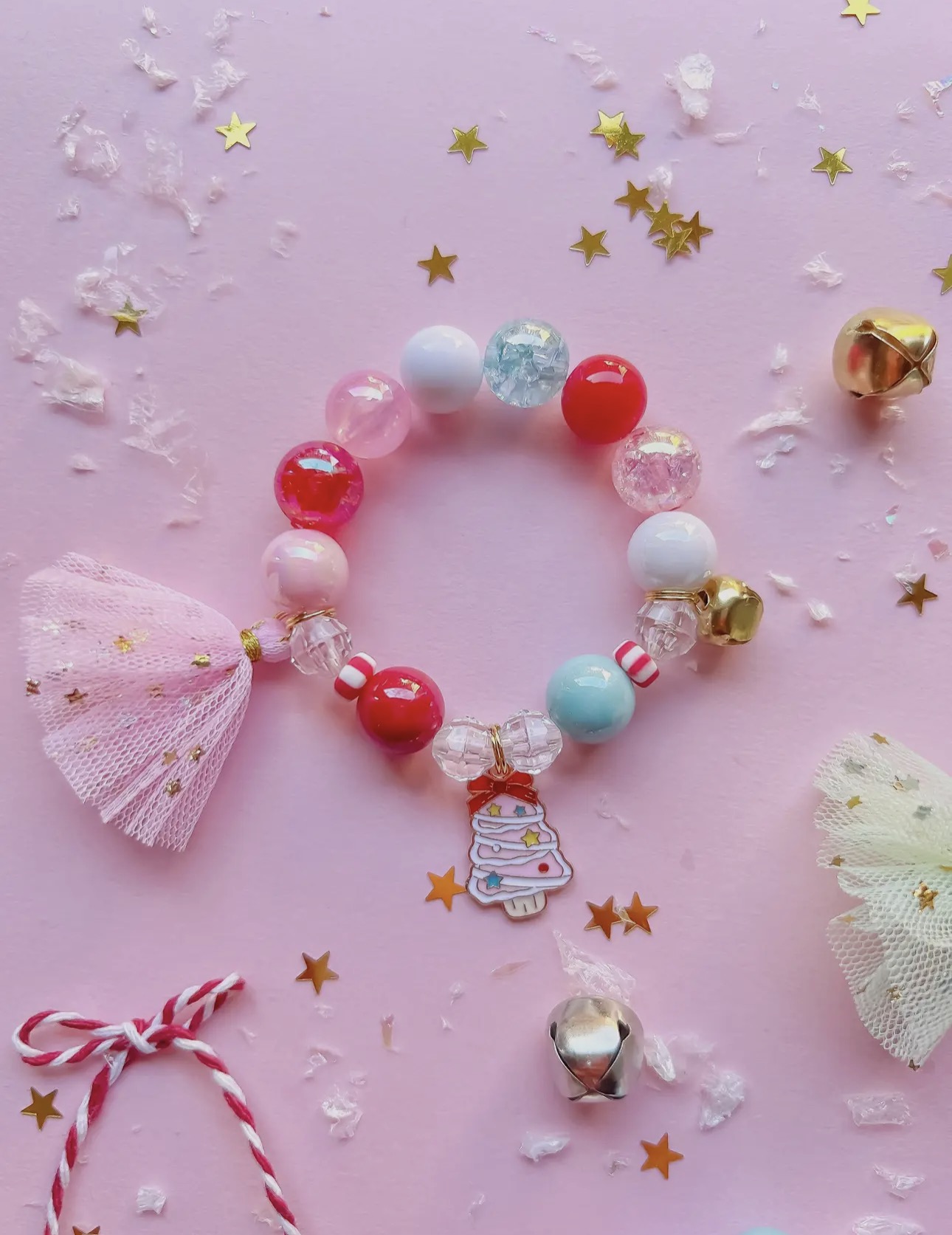 Starlette Collection- Sugarplum Tree Beaded Charm Bracelet