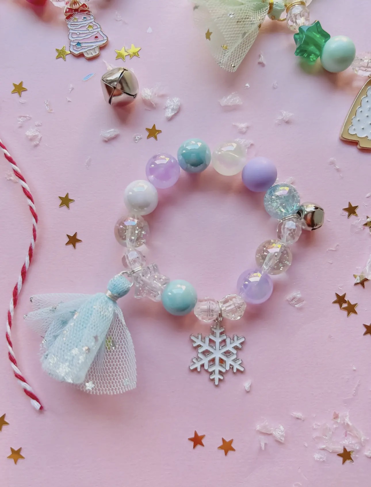 Starlette Collection- Frosted Snowflake Charm Bracelet