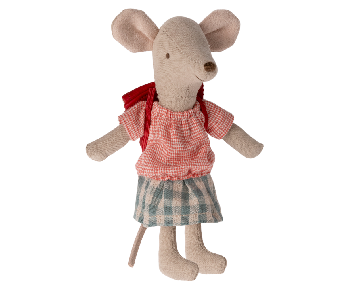 Maileg - Tricycle Mouse, Big Sister with bag - Red