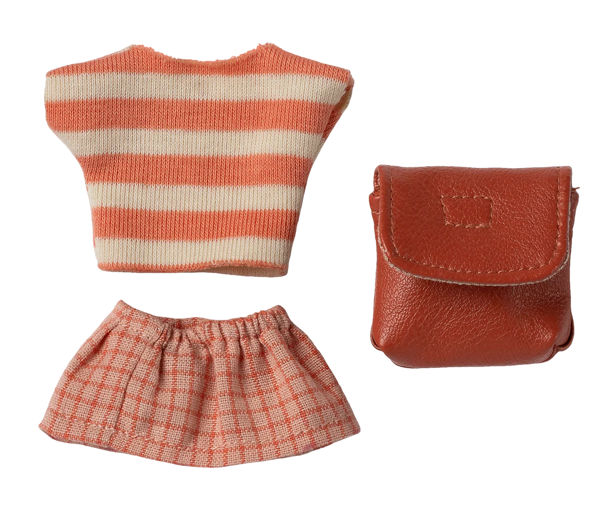 Maileg - Clothes and bag, big sister mouse - coral 