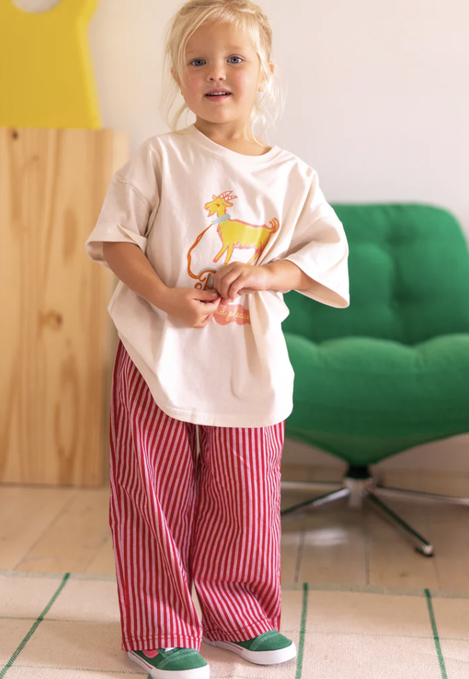 Pigeon said please - Kids Lottie Stripe Pants - Strawberry 