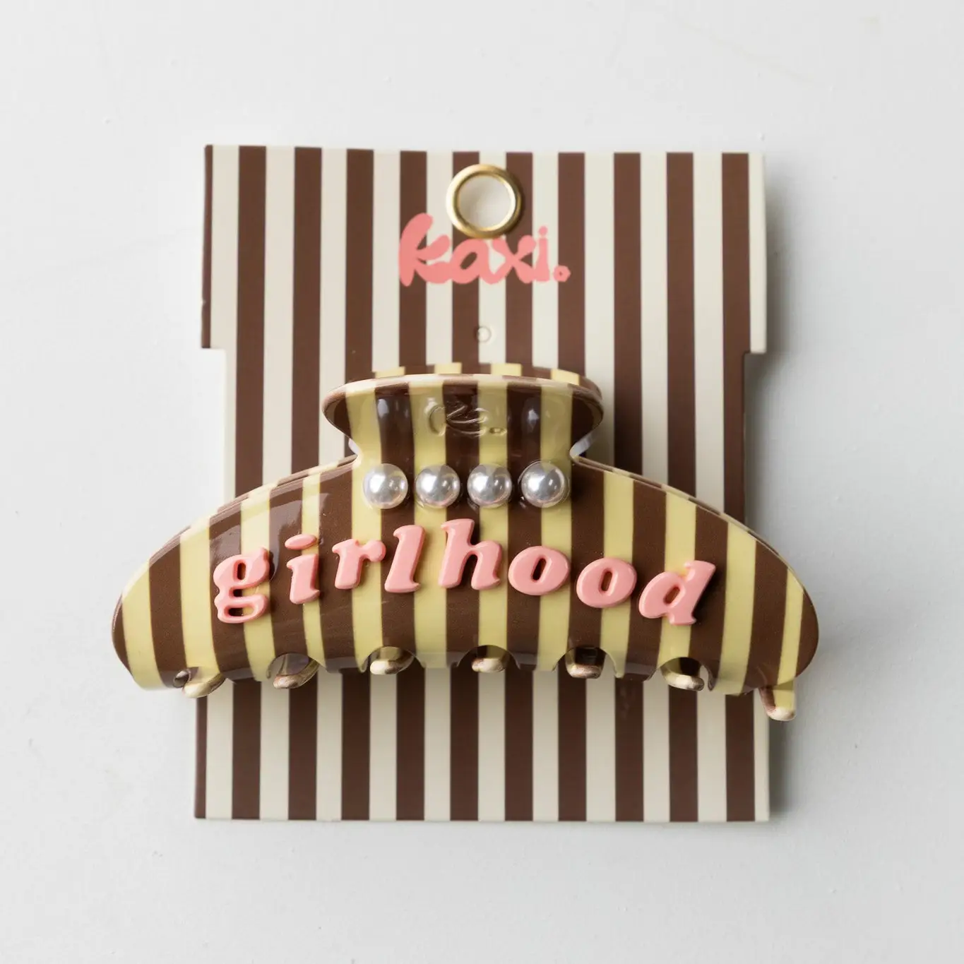 Kaxi Co - Girlhood oversized claw - Brown Striped with pearls 