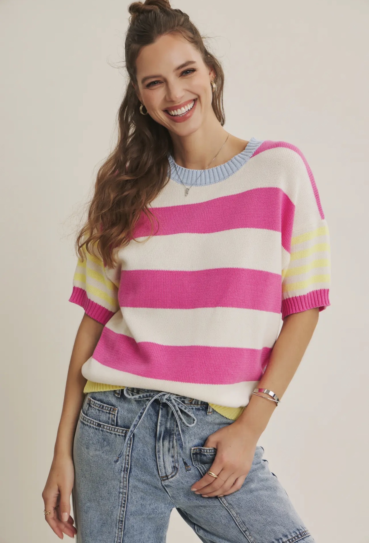 In February- FEEL-GOOD PLAYFUL SUMMER MULTI STRIPE COTTON SWEATER