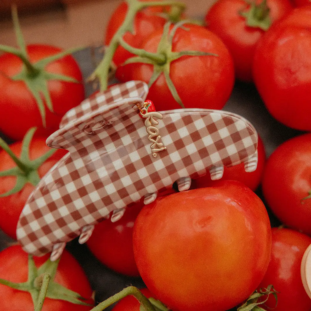 Kaxi- brown gingham oversized tomato claw clip