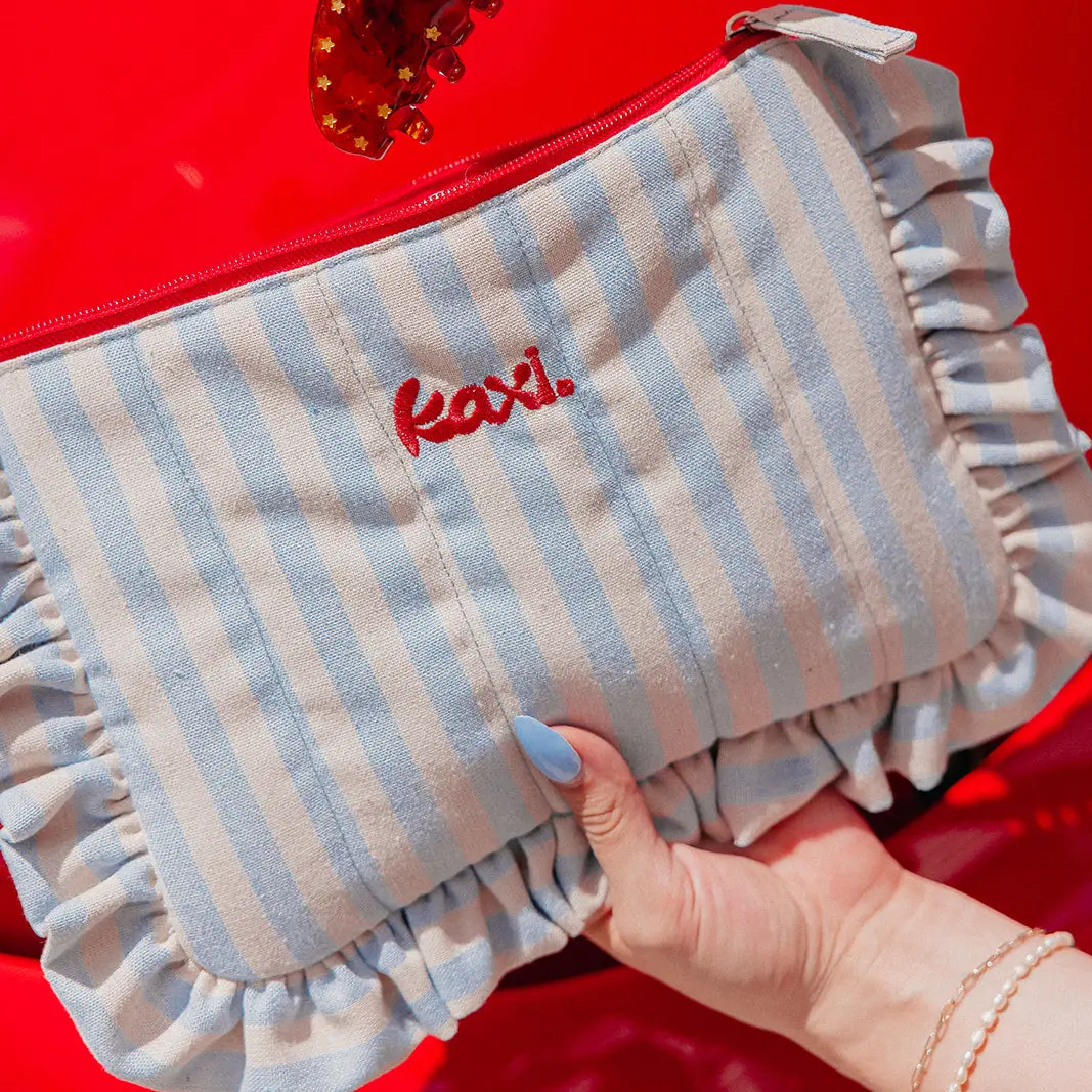 Kaxi-Baby Blue Denim Striped Cosmetic Bag with Star Charm